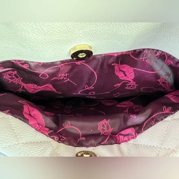 Betsey Johnson Light Pink and Gray Quilted Satchel with Heart Charm - Picture 8 of 11